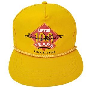 Thomas Lipton 100 Yr Anniversary Vintage 90s Lipton Tea Snapback Rope Hat Yellow